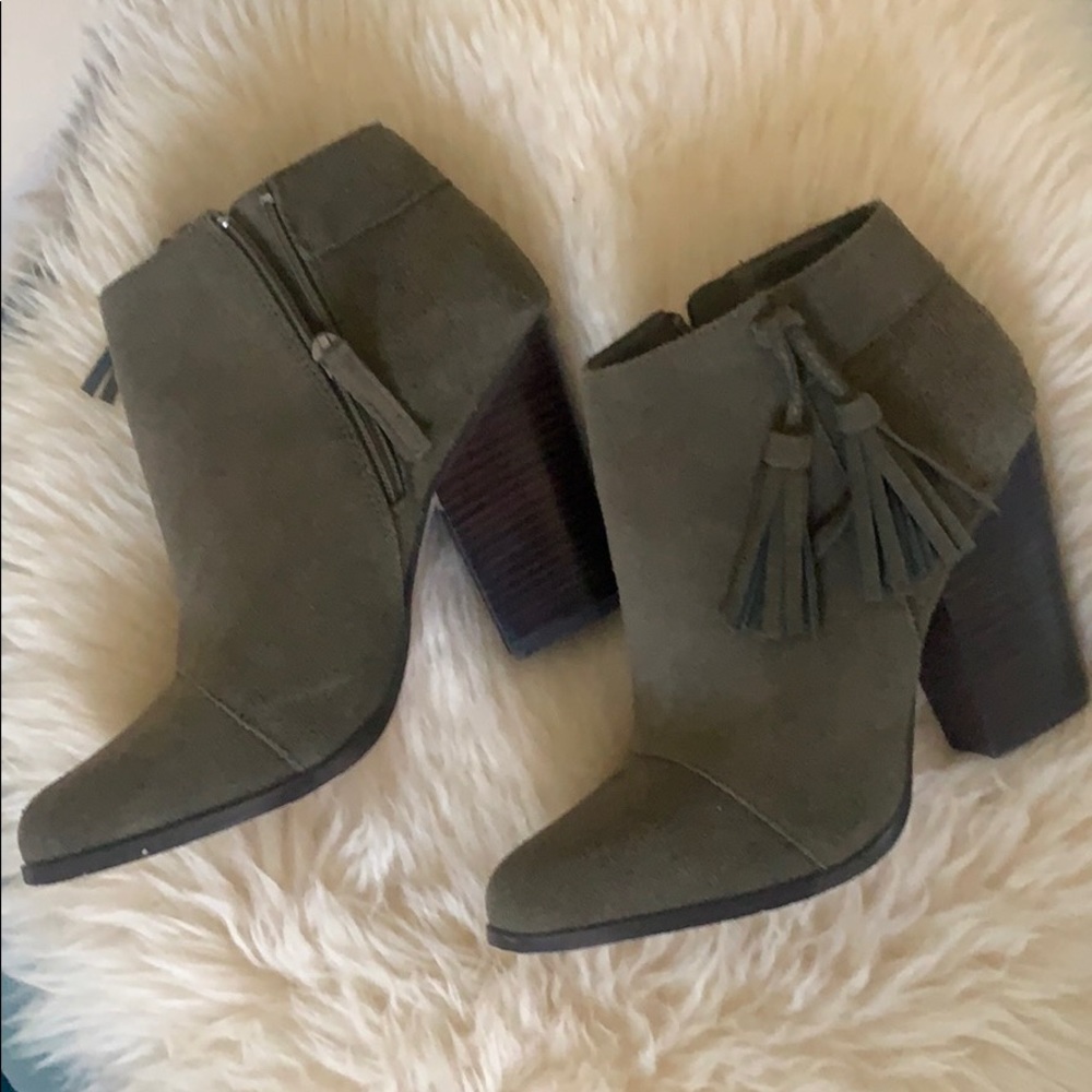 Olive green suede booties